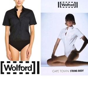 WOLFORD Black Short Sleeve Bodysuit Button Shirt Size 36